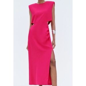 Zara Cut Out Shoulder Pad Midi Dress Size S
